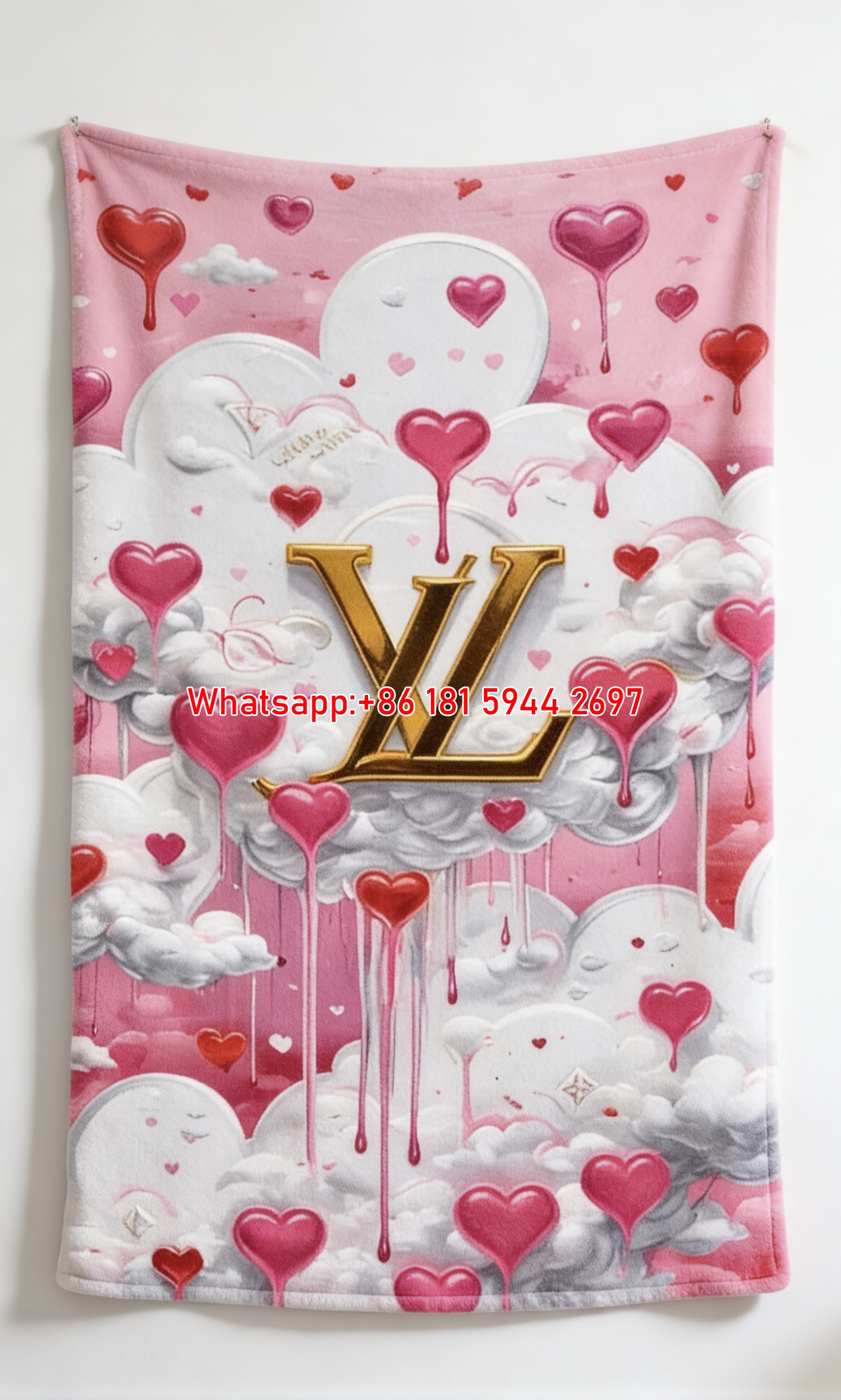 Romantic Cloud Heart LV Flannel Throw Blanket 409